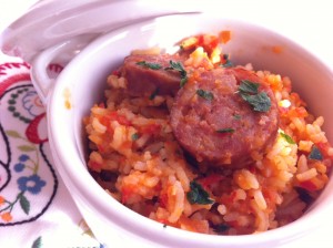 » Riz sauté tomate-poivron et saucisse fumée