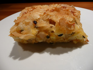 » Flan banane-orange-fruit de la passion et streusel